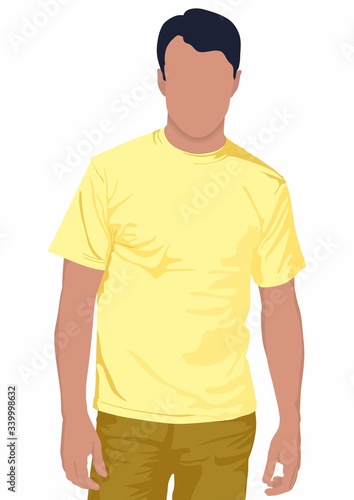 Young man in blank t-shirt on white background. Man wearing blank t-shirt isolated on white background with copy space for your logo or text.