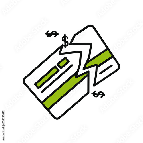 broken credit card icon, half color half line style