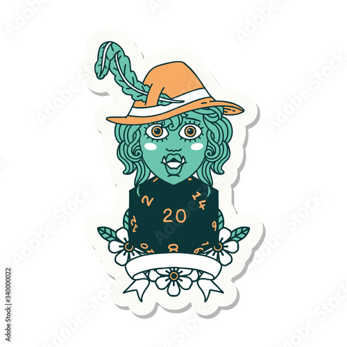 half orc bard with natural 20 dice roll sticker