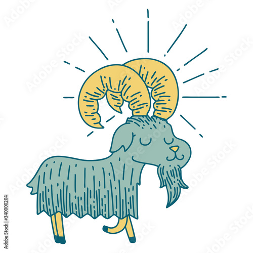 traditional tattoo style happy goat