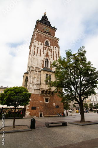 City Hall Tower at the main Market Square in the center of Old town of Krakow, Poland