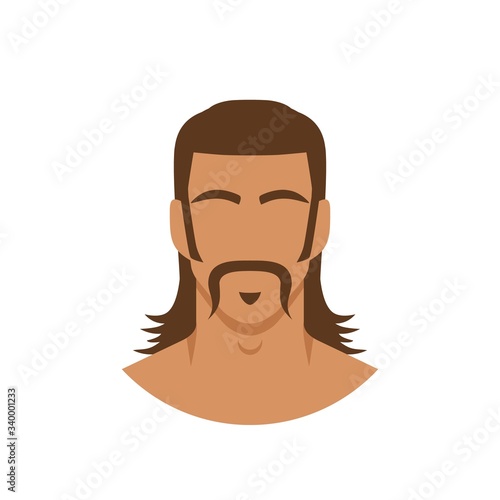 Face of man with mustache and mullet hairstyle