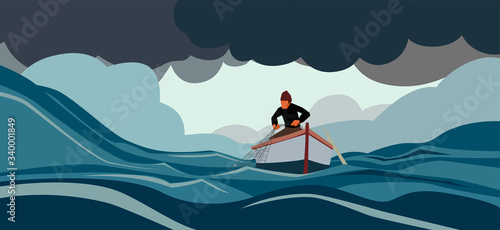 Fisherman in turbulent sea