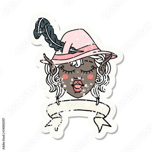 singing elf bard character face with banner illustration