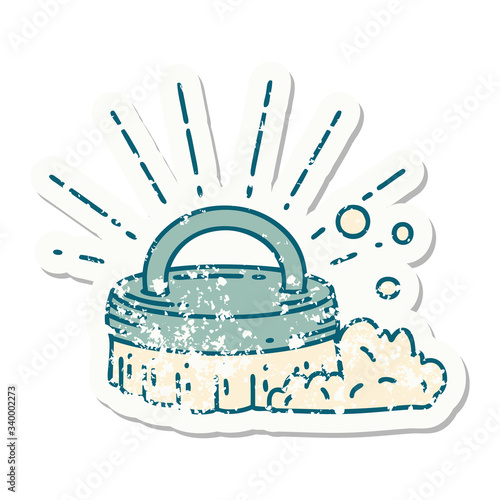 grunge sticker of tattoo style scrubbing brush