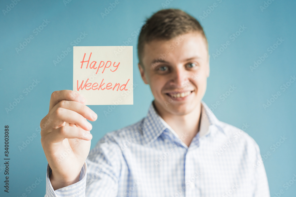 Picture icon happy weekend in hand Picture icon happy weekend in hand