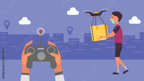 Delivery service transport products from ordering products online.distance Reduce the risk infection  and disease concept Taking life into the future.Vector and illustration characters.