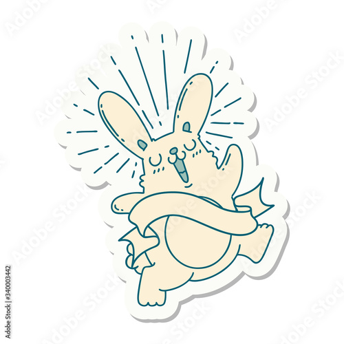 sticker of tattoo style prancing rabbit