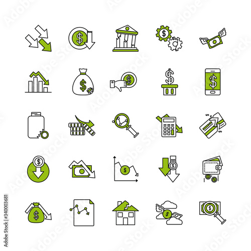 bank and financial broke icon set, half color half line style
