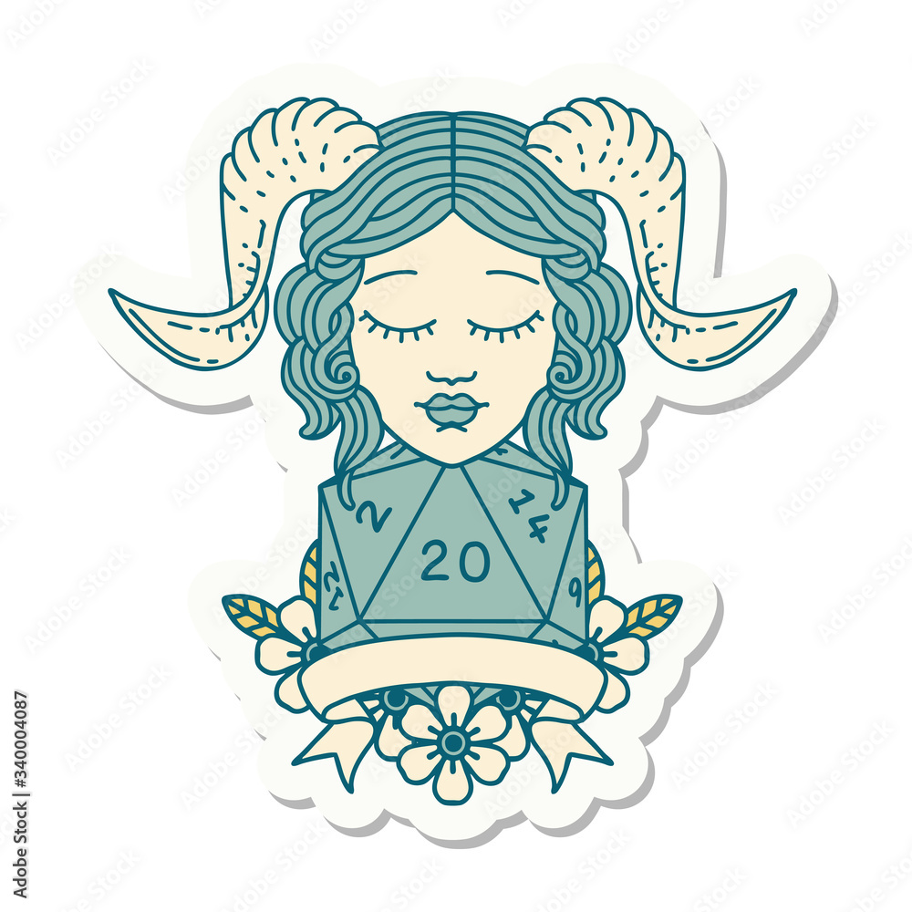 tiefling with natural twenty dice roll sticker tiefling with natural twenty dice roll sticker