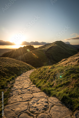 sunset in the mountains, Mam Tor, Peak District National Park, England, Europe