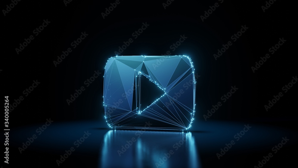 3d rendering wireframe neon glowing symbol of YouTube logo on black  background with reflection Stock Illustration | Adobe Stock