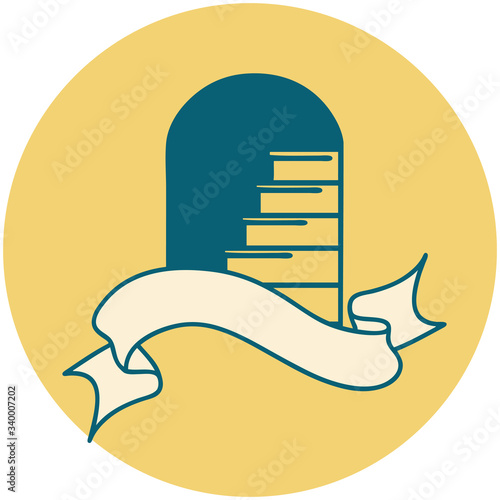 icon with banner of a doorway to steps