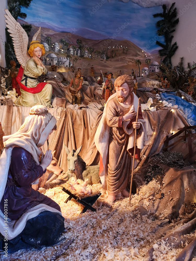 Nativity scene made with handmade ceramic figurines. Nativity scene made with handmade ceramic figurines.