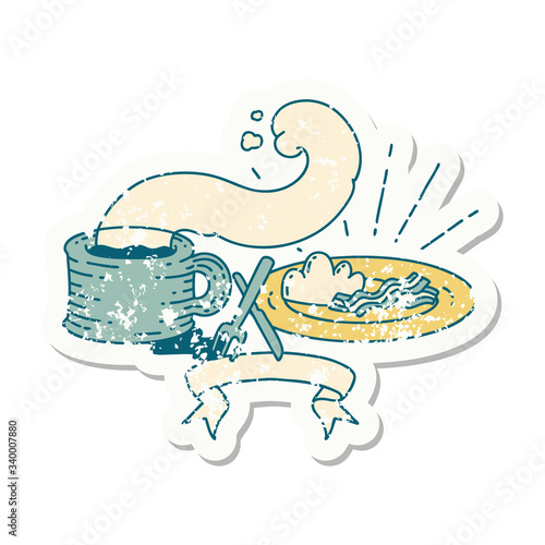 grunge sticker of tattoo style breakfast and coffee