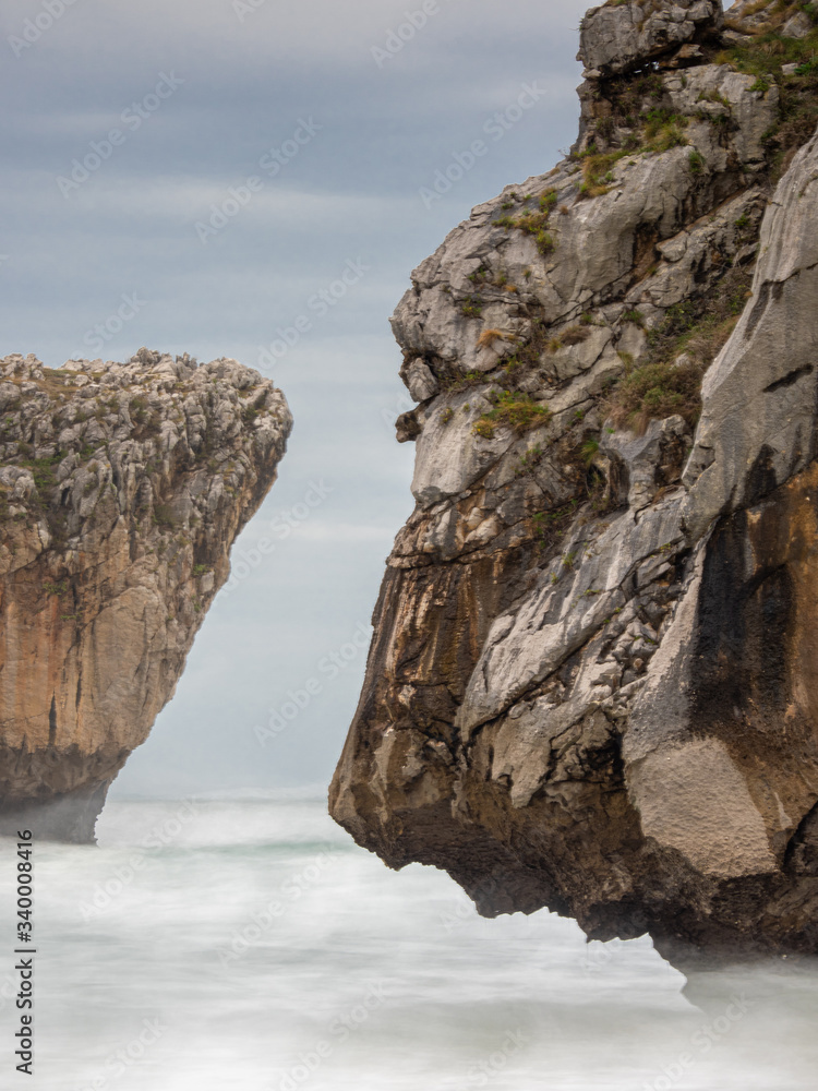 sea ​​and rocks landscape, sea caves in Asturias
