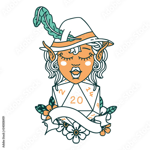 elf bard character with natural twenty illustration