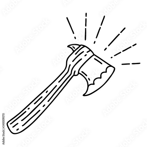 traditional black line work tattoo style hatchet axe