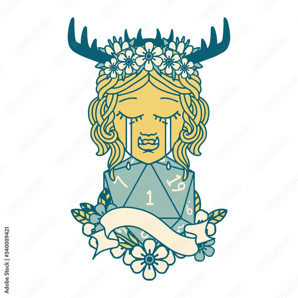 crying orc barbarian character face with natural one D20 roll illustration crying orc barbarian character face with natural one D20 roll illustration