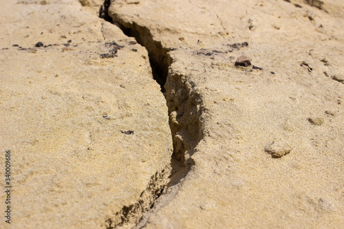 Sand the dried earth. Cracks and collapses in the sand. The concept of barren land.