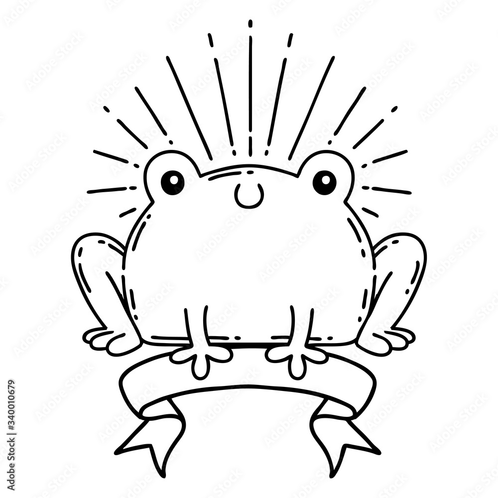 banner with black line work tattoo style happy frog banner with black line work tattoo style happy frog