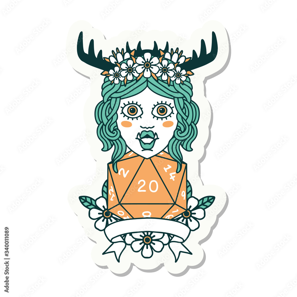 orc druid character with natural twenty dice roll sticker orc druid character with natural twenty dice roll sticker