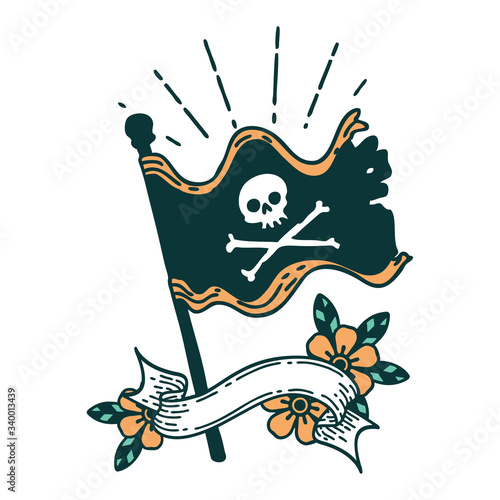 banner with tattoo style waving pirate flag
