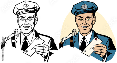 A drawing of a mailman hand delivering a letter from the post office. 