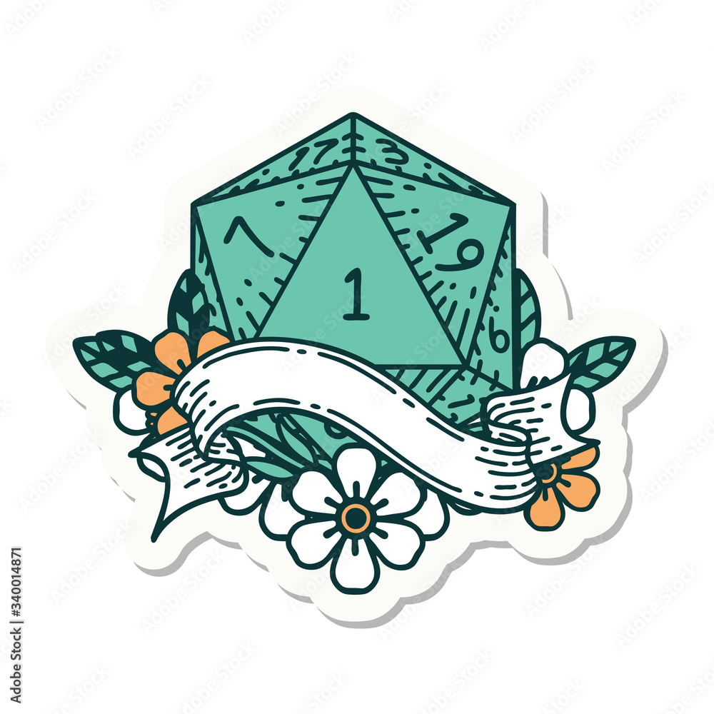 natural one d20 dice roll sticker natural one d20 dice roll sticker