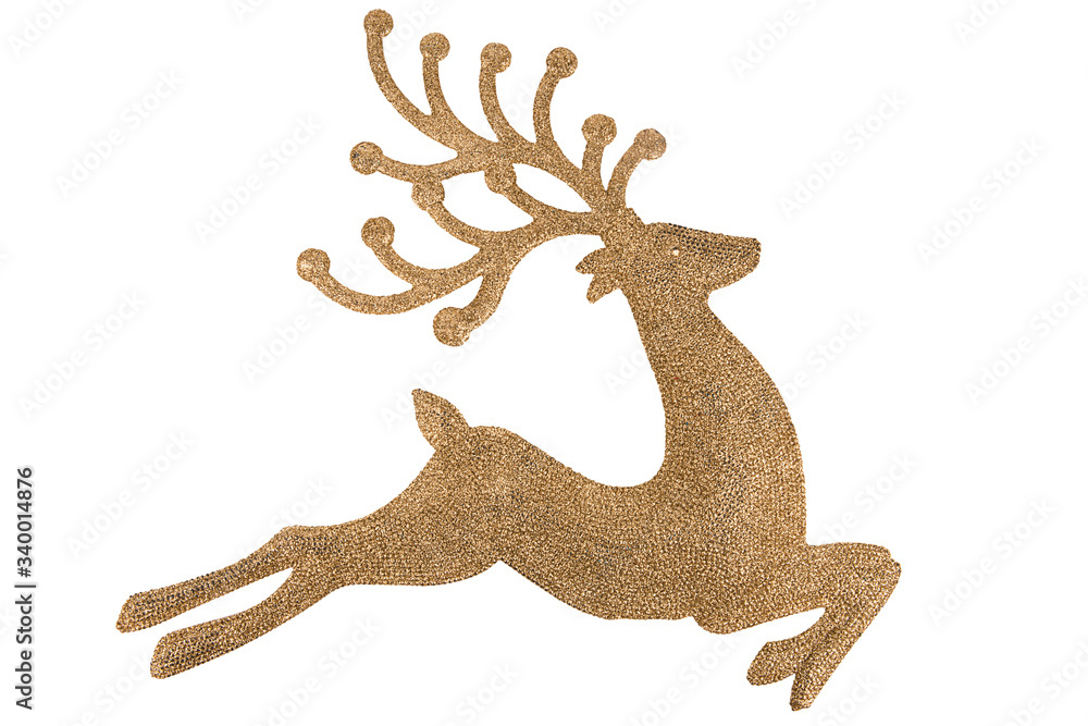 Big shiny reindeer for Christmas decoration. Isolated on white background. Cut out and directly above. Big shiny reindeer for Christmas decoration. Isolated on white background. Cut out and directly above.