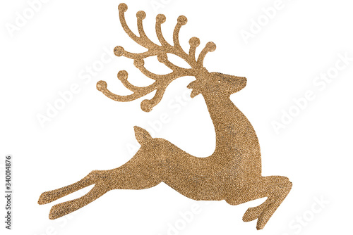 Big shiny reindeer for Christmas decoration. Isolated on white background. Cut out and directly above.