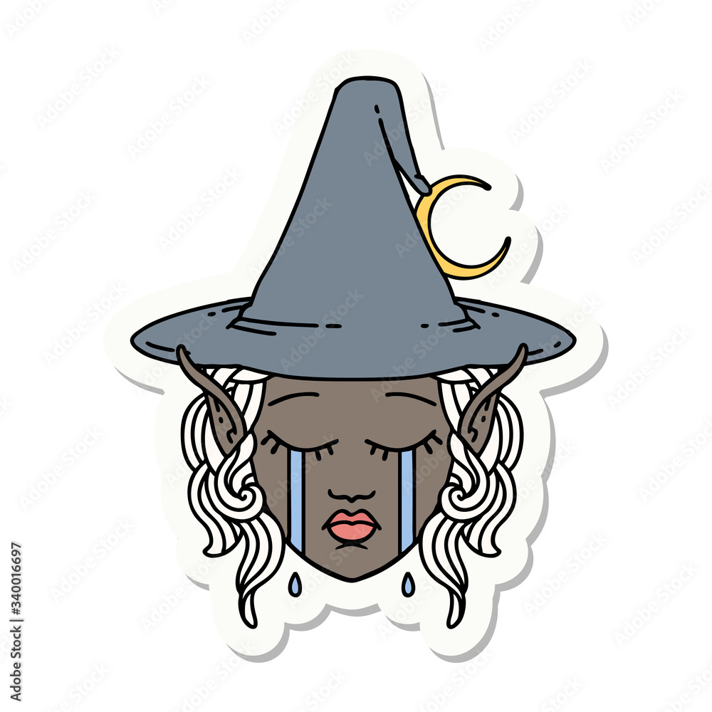crying elf mage character face sticker