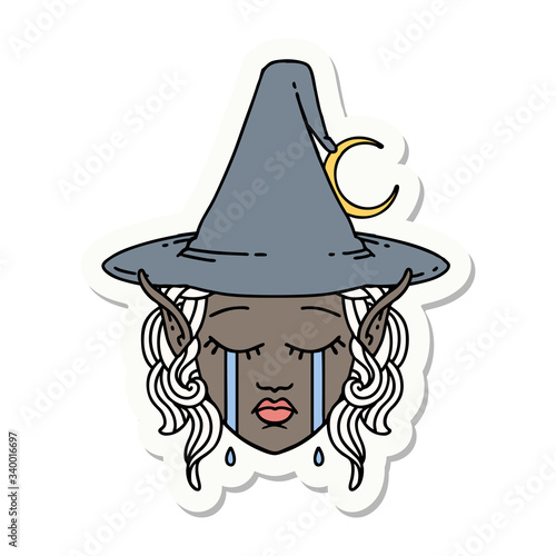 crying elf mage character face sticker