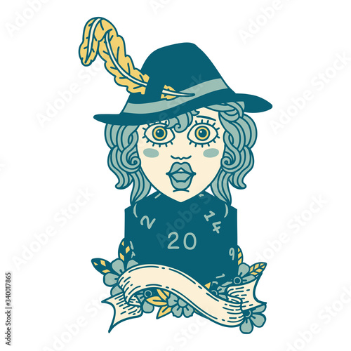 human bard with natural 20 dice roll illustration