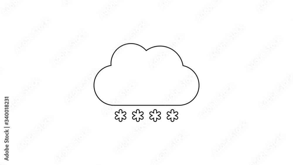 Black line Cloud with snow icon isolated on white background. Cloud with snowflakes. Single weather icon. Snowing sign. 4K Video motion graphic animation Black line Cloud with snow icon isolated on white background. Cloud with snowflakes. Single weather icon. Snowing sign. 4K Video motion graphic animation