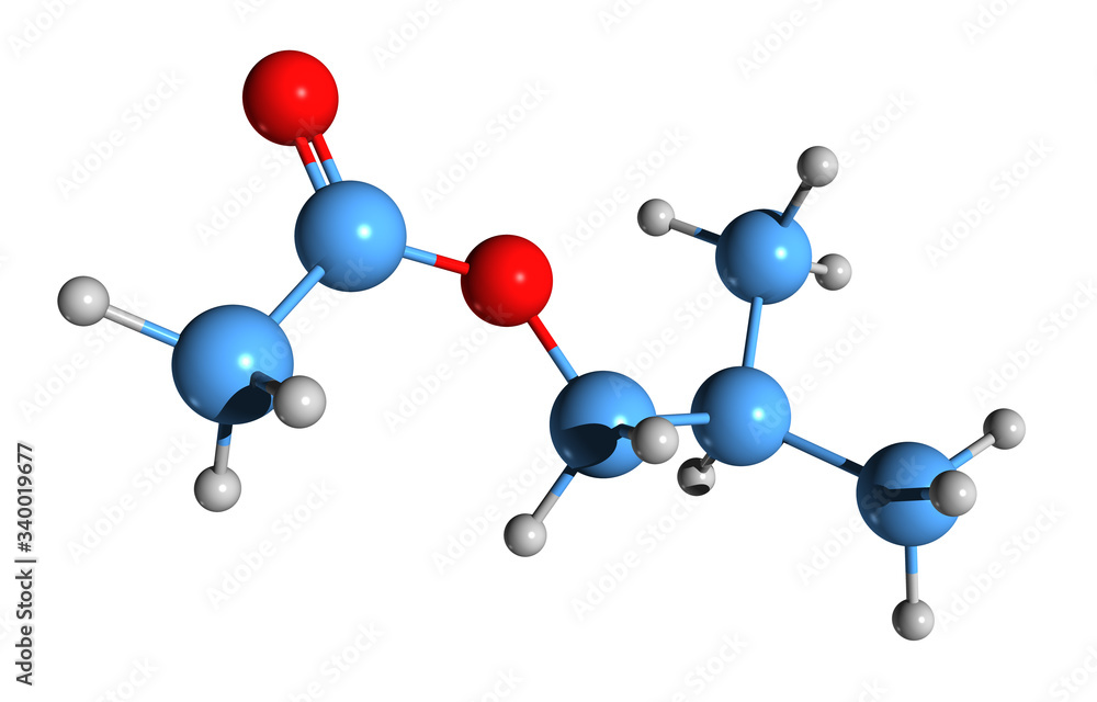3D image of Isobutyl acetate skeletal formula molecular chemical structure of 2methylpropyl