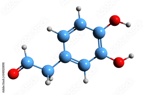 3D image of 3,4-Dihydroxyphenylacetaldehyde skeletal formula - molecular chemical structure of Dopaldehyde isolated on white background
 photo