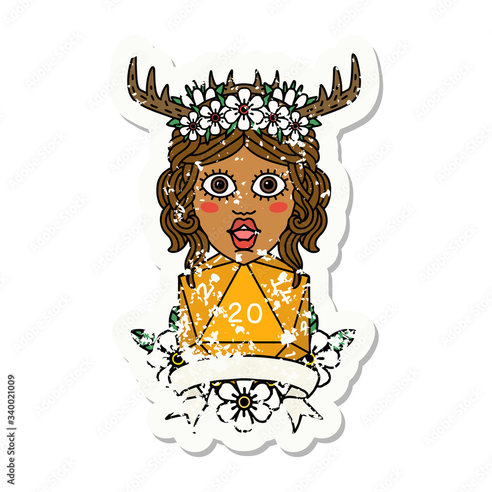 human druid with natural 20 dice roll illustration human druid with natural 20 dice roll illustration