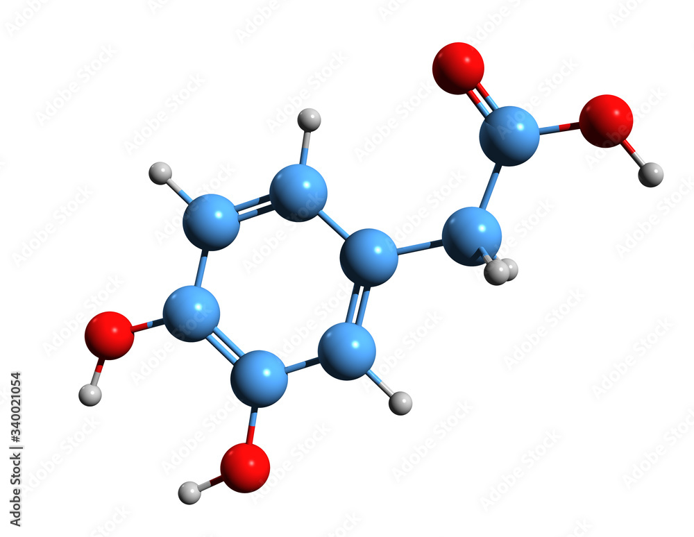 3D image of 3,4-Dihydroxyphenylacetic acid skeletal formula - molecular chemical structure of DOPAC isolated on white background
3D image of 3,4-Dihydroxyphenylacetic acid skeletal formula - molecular chemical structure of DOPAC isolated on white background