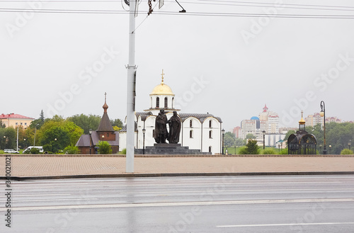 VITEBSK, BELARUS - AUGUST 11, 2019: The monument of grand duke Alexandr Nevsky with his wife Alexandra and their son Vassiliy. photo