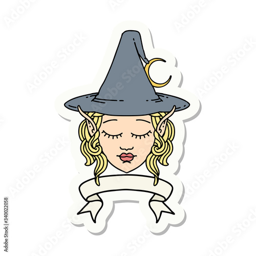 elf mage character face with banner sticker
