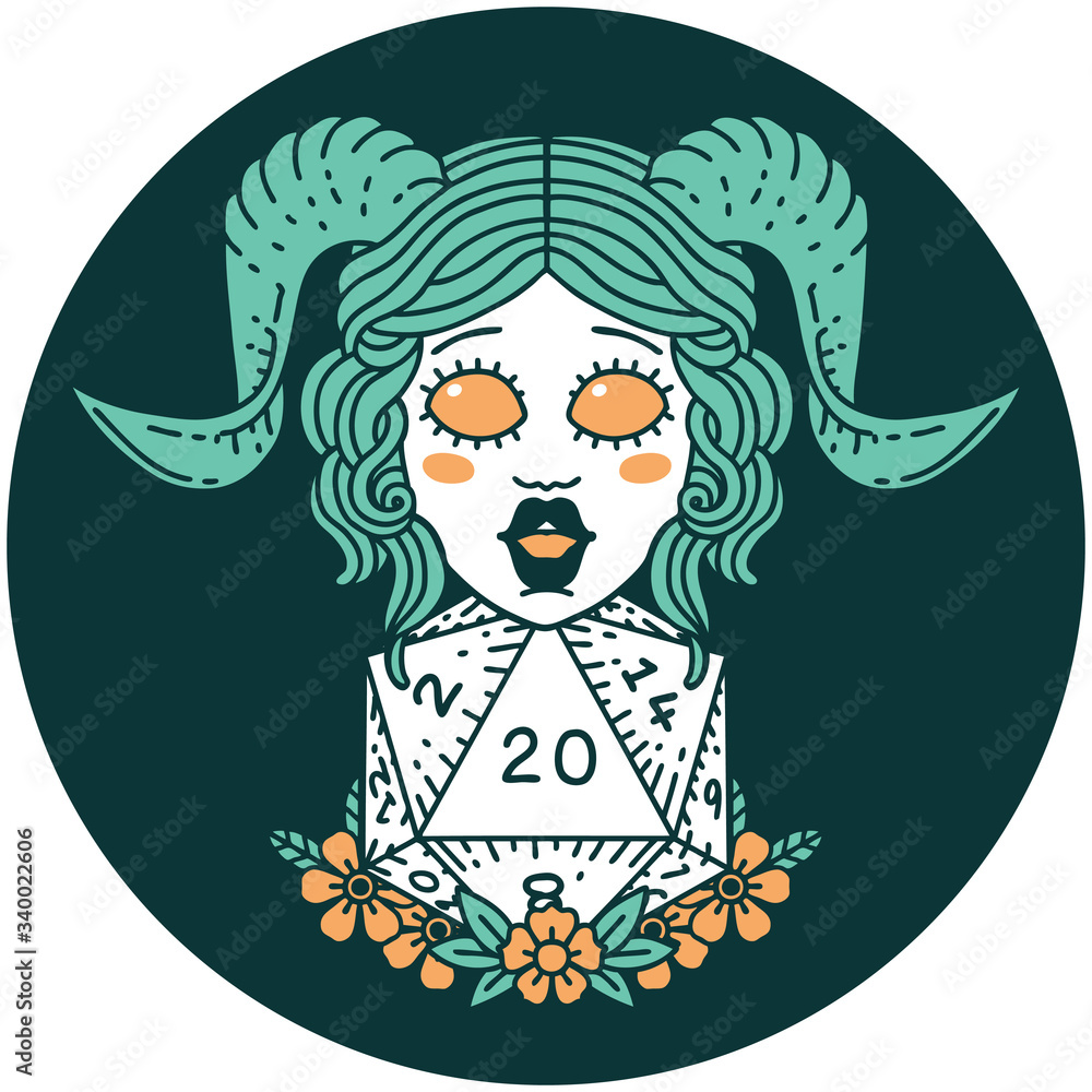 tiefling with natural twenty dice roll icon tiefling with natural twenty dice roll icon
