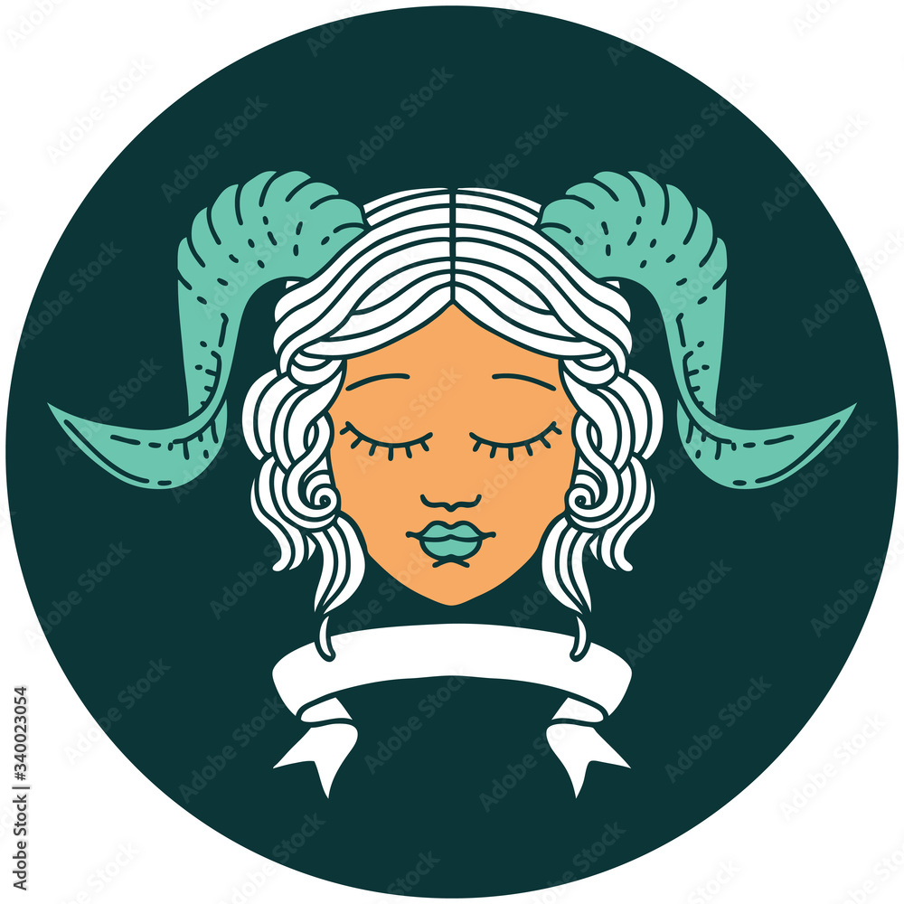 tiefling character face with scroll banner icon tiefling character face with scroll banner icon