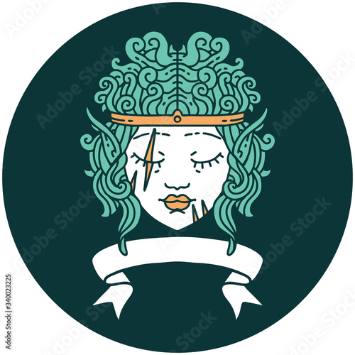 elf barbarian character face with banner icon