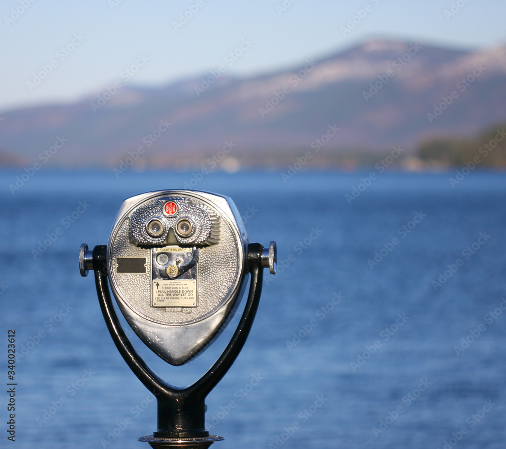 Viewing Telescopes on the beach of Lake George in Northern NY USA Viewing Telescopes on the beach of Lake George in Northern NY USA