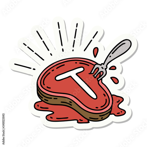 sticker of tattoo style steak and fork