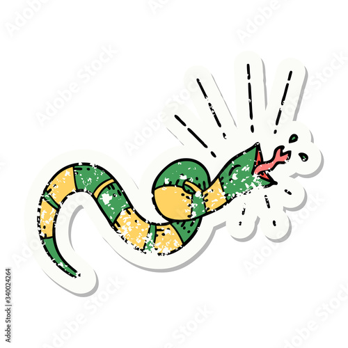 grunge sticker of tattoo style hissing snake