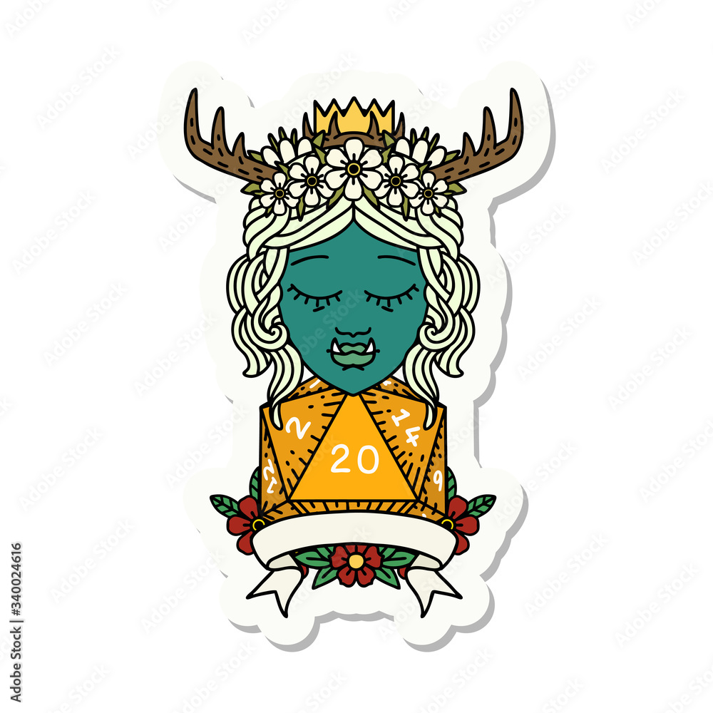 orc druid character with natural twenty dice roll sticker orc druid character with natural twenty dice roll sticker
