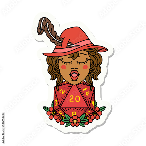 human bard with natural 20 dice roll sticker