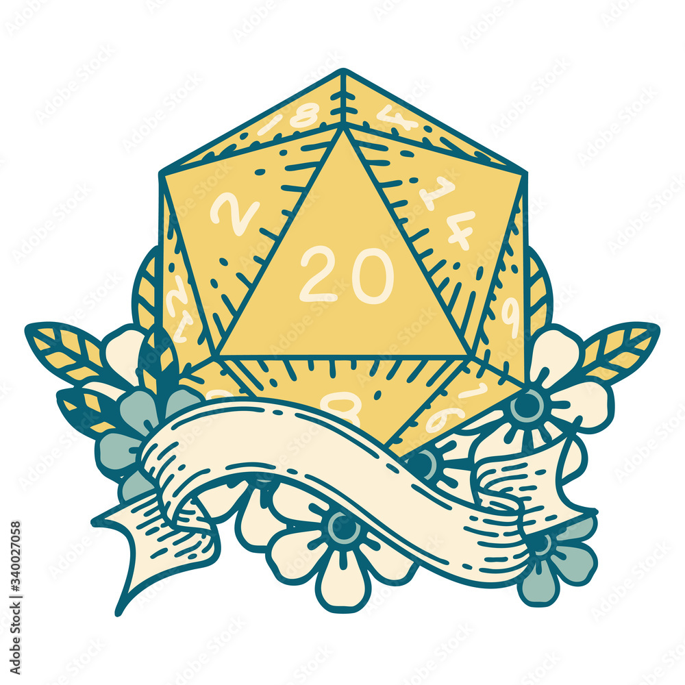 natural twenty D20 dice roll illustration